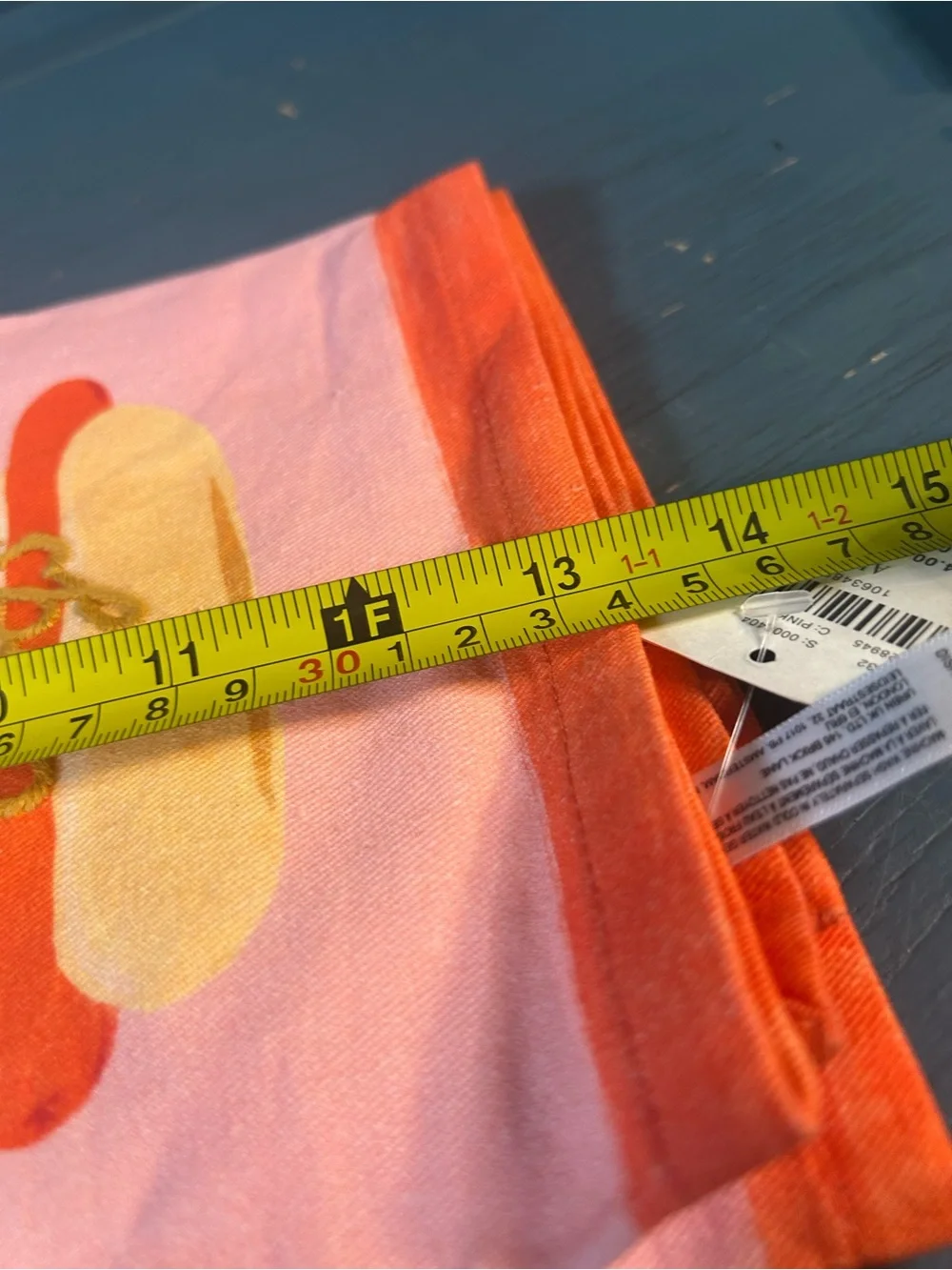 Anthropologie Pink Tea Towel with Orange Trim and Food Motifs - New $24